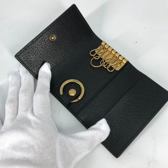 GUCCI Key case Key holder  435305 leather black GG Marmont six hooks Women Used Authentic