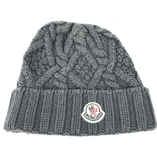 MONCLER Knit hat wool gray logo Wappen Women Used Authentic