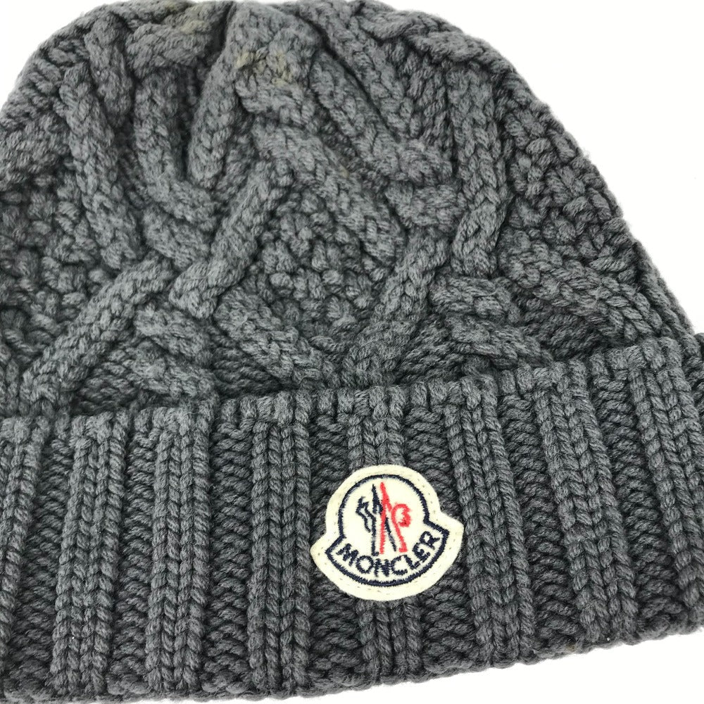MONCLER Knit hat wool gray logo Wappen Women Used Authentic