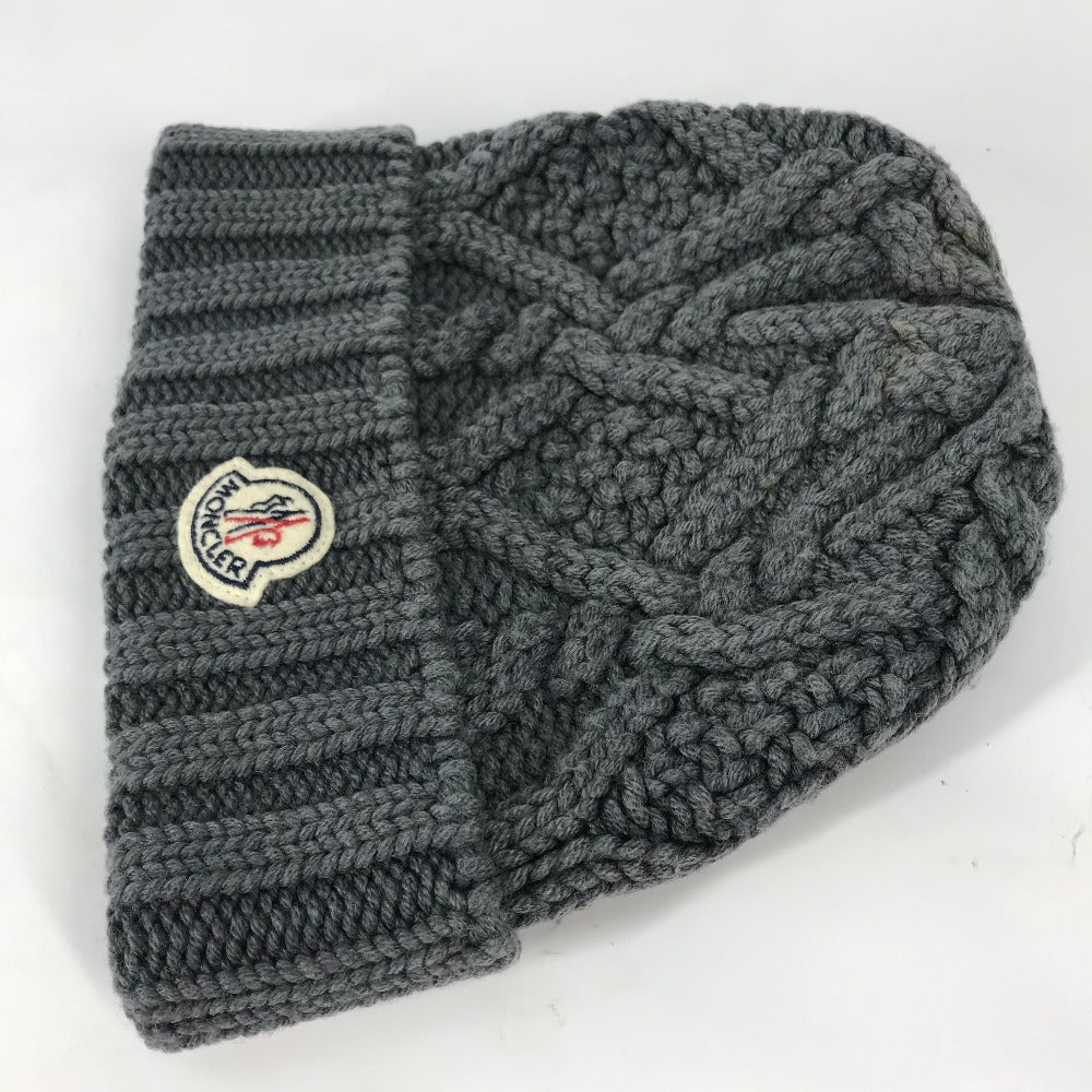 MONCLER Knit hat wool gray logo Wappen Women Used Authentic
