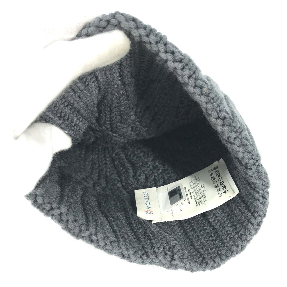 MONCLER Knit hat wool gray logo Wappen Women Used Authentic