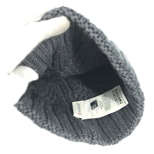 MONCLER Knit hat wool gray logo Wappen Women Used Authentic
