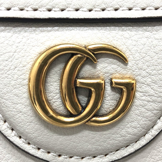 GUCCI Shoulder Bag 655661 leather white GG Marmont Diana Bamboo Women Used Authentic