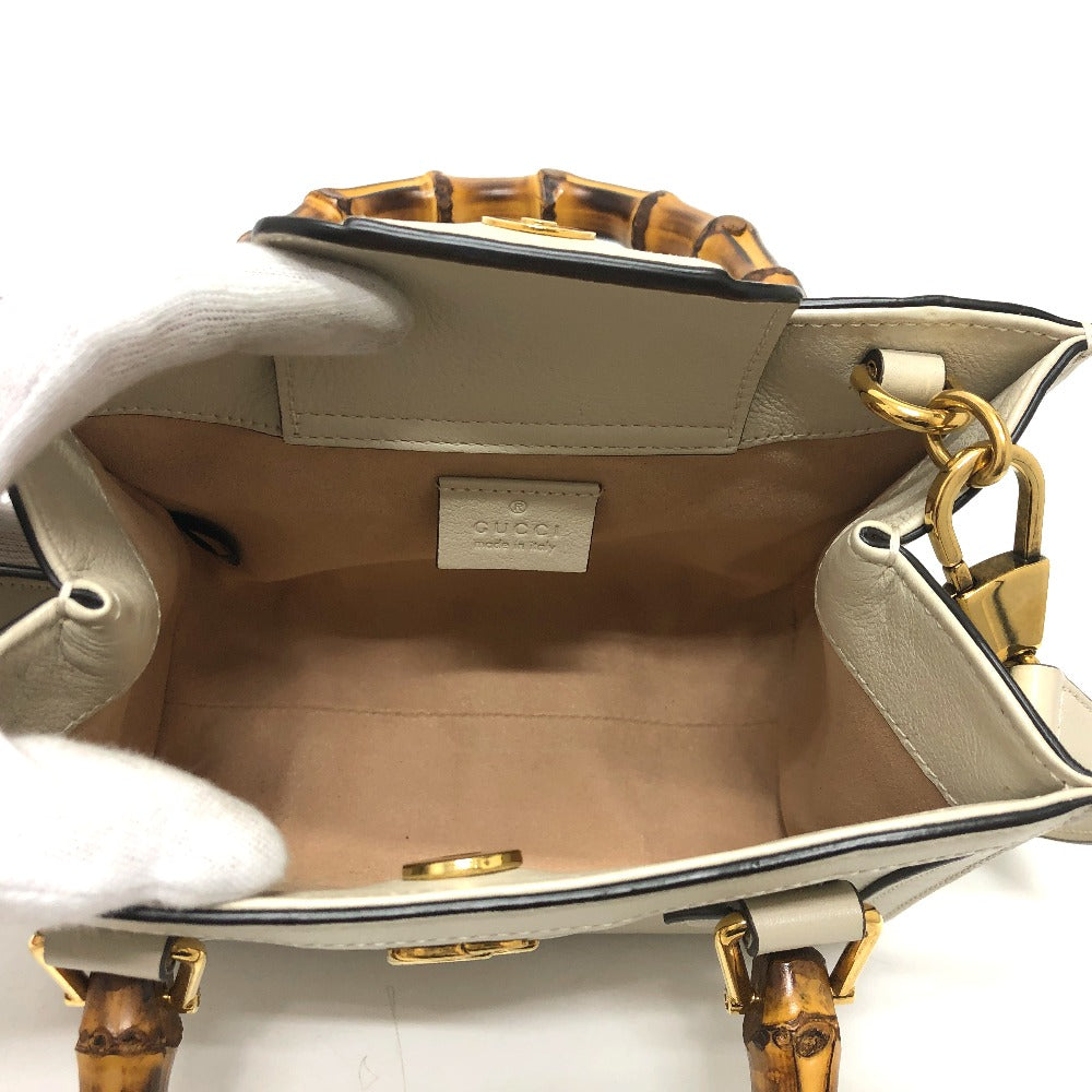 GUCCI Shoulder Bag 655661 leather white GG Marmont Diana Bamboo Women Used Authentic