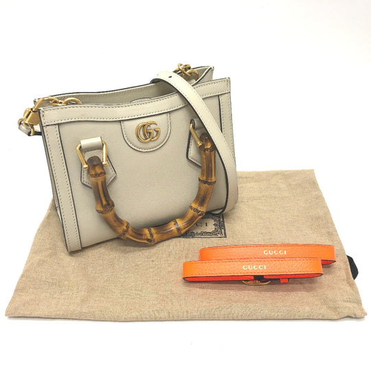 GUCCI Shoulder Bag 655661 leather white GG Marmont Diana Bamboo Women Used Authentic