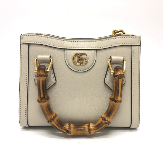 GUCCI Shoulder Bag 655661 leather white GG Marmont Diana Bamboo Women Used Authentic