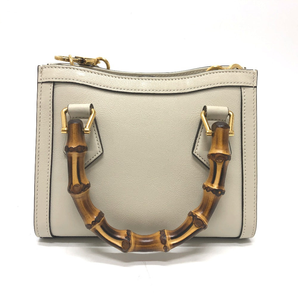 GUCCI Shoulder Bag 655661 leather white GG Marmont Diana Bamboo Women Used Authentic