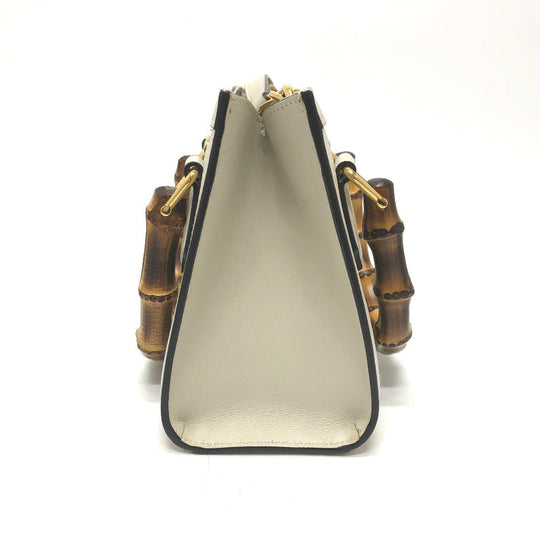 GUCCI Shoulder Bag 655661 leather white GG Marmont Diana Bamboo Women Used Authentic
