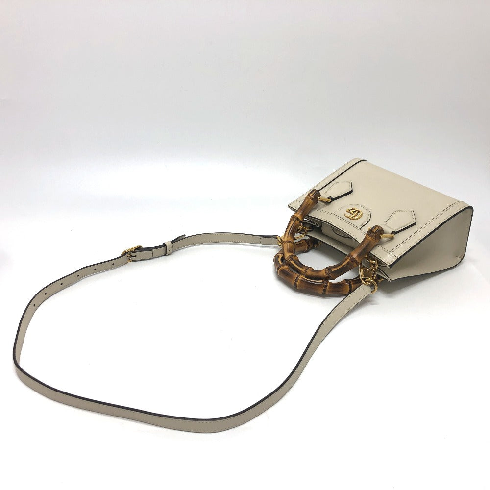 GUCCI Shoulder Bag 655661 leather white GG Marmont Diana Bamboo Women Used Authentic