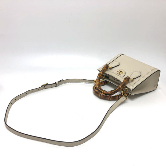GUCCI Shoulder Bag 655661 leather white GG Marmont Diana Bamboo Women Used Authentic