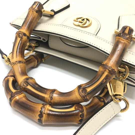 GUCCI Shoulder Bag 655661 leather white GG Marmont Diana Bamboo Women Used Authentic