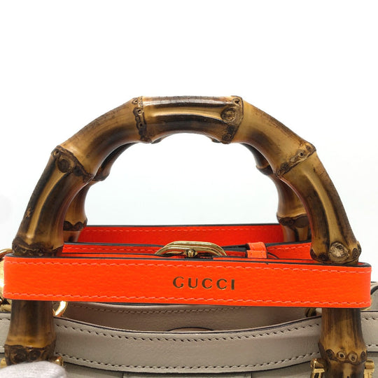 GUCCI Shoulder Bag 655661 leather white GG Marmont Diana Bamboo Women Used Authentic