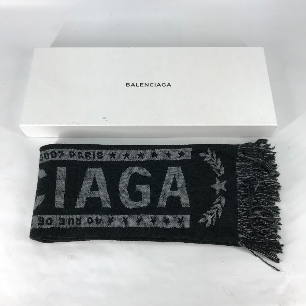 BALENCIAGA Scarf Wool, Acrylic black logo Women Used Authentic