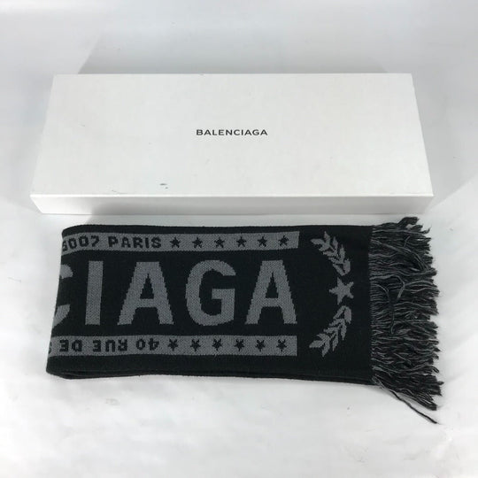 BALENCIAGA Scarf Wool, Acrylic black logo Women Used Authentic