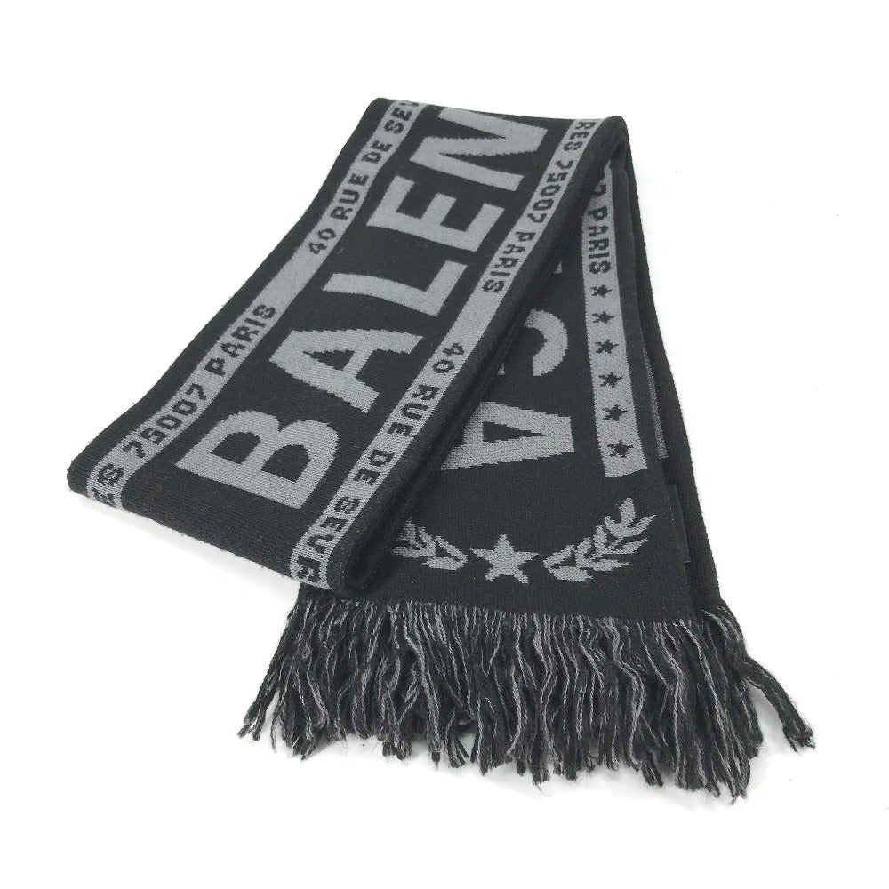 BALENCIAGA Scarf Wool, Acrylic black logo Women Used Authentic