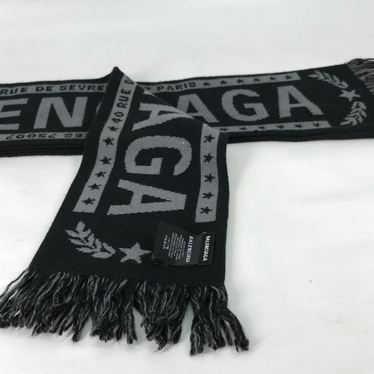 BALENCIAGA Scarf Wool, Acrylic black logo Women Used Authentic