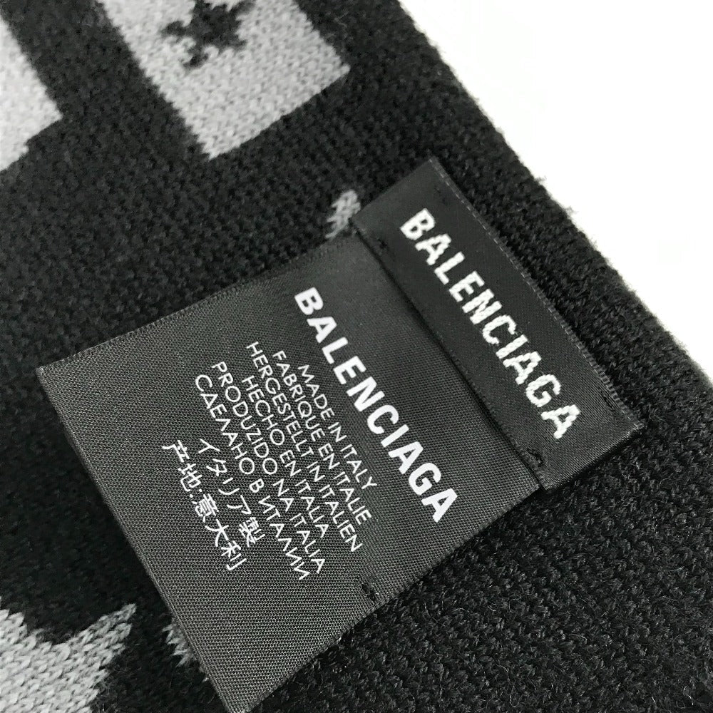 BALENCIAGA Scarf Wool, Acrylic black logo Women Used Authentic