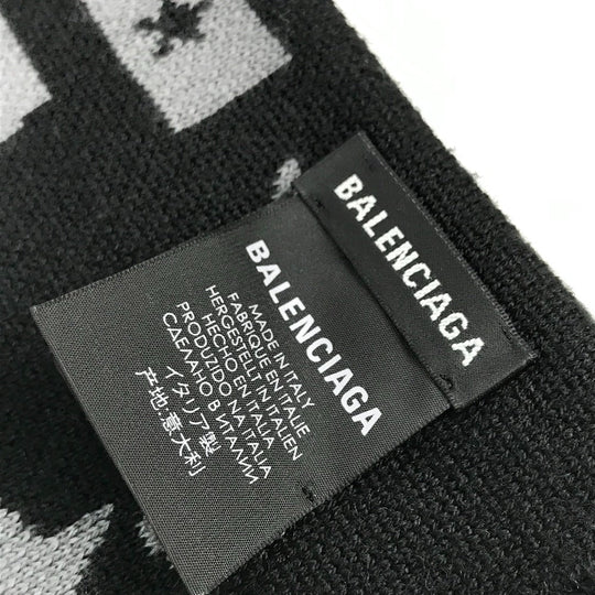 BALENCIAGA Scarf Wool, Acrylic black logo Women Used Authentic