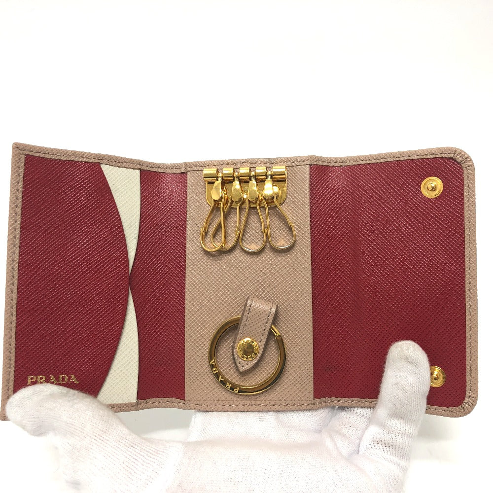 PRADA Key case Key holder  1PG004 saffiano leather pink logo 4 key rings