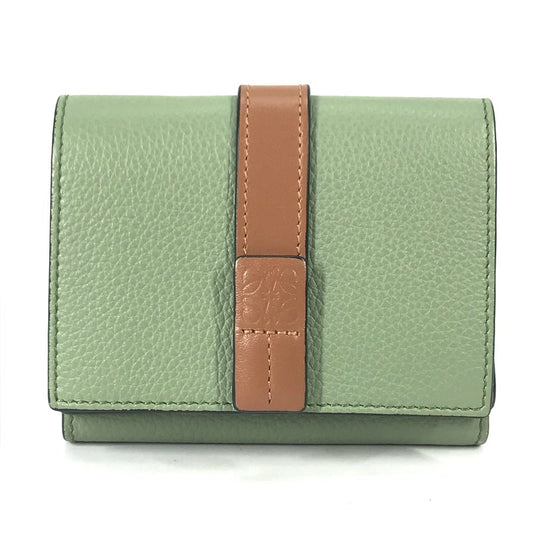 LOEWE Trifold wallet leather green anagram Small bar Tikal wallet Women Used Authentic