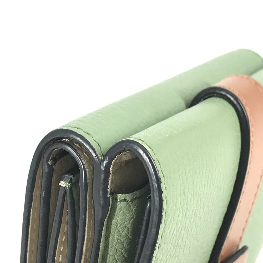 LOEWE Trifold wallet leather green anagram Small bar Tikal wallet Women Used Authentic