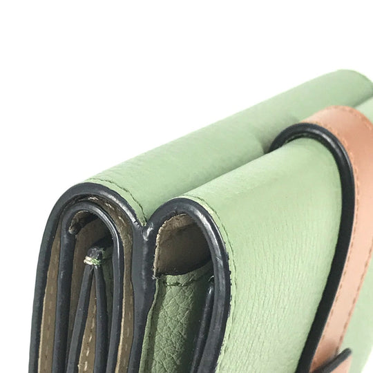 LOEWE Trifold wallet leather green anagram Small bar Tikal wallet Women Used Authentic