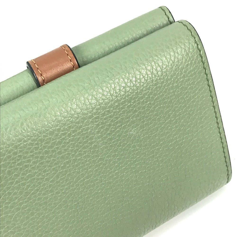 LOEWE Trifold wallet leather green anagram Small bar Tikal wallet Women Used Authentic