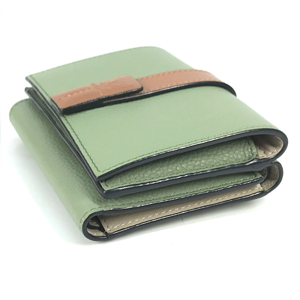 LOEWE Trifold wallet leather green anagram Small bar Tikal wallet Women Used Authentic