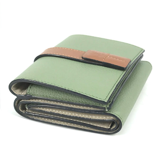 LOEWE Trifold wallet leather green anagram Small bar Tikal wallet Women Used Authentic