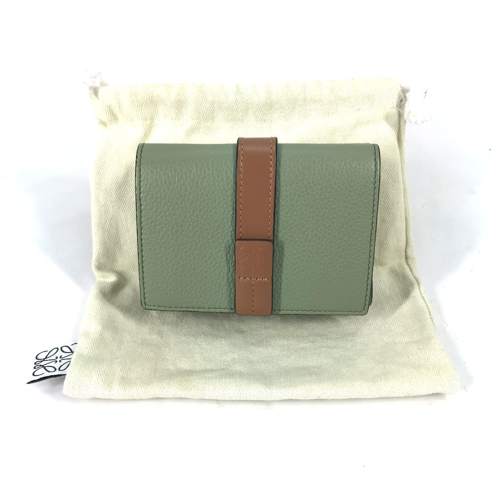 LOEWE Trifold wallet leather green anagram Small bar Tikal wallet Women Used Authentic