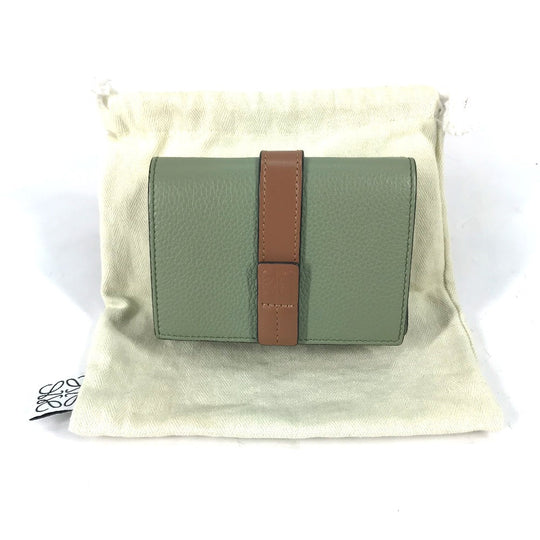 LOEWE Trifold wallet leather green anagram Small bar Tikal wallet Women Used Authentic