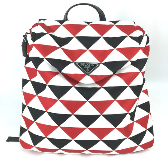PRADA Backpack Nylon Red Triangle logo plate Signeau print mens Used Authentic