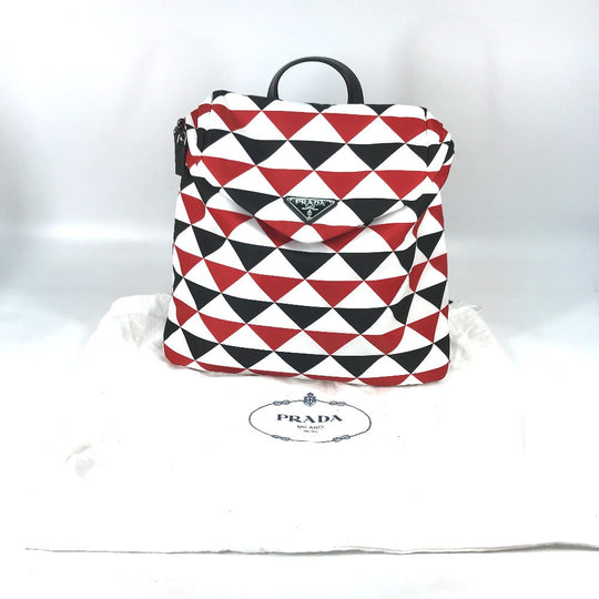 PRADA Backpack Nylon Red Triangle logo plate Signeau print mens Used Authentic