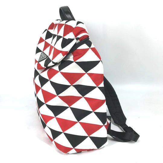 PRADA Backpack Nylon Red Triangle logo plate Signeau print mens Used Authentic
