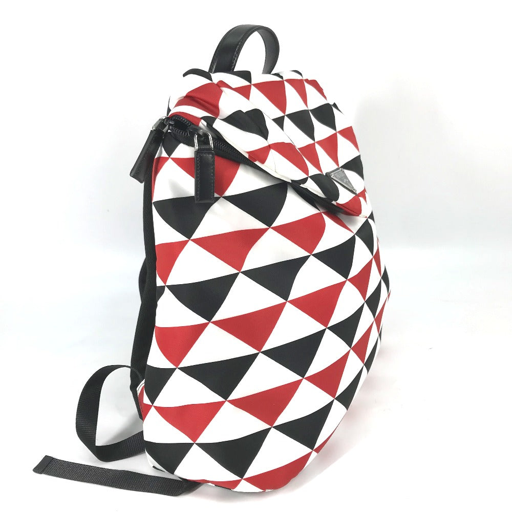 PRADA Backpack Nylon Red Triangle logo plate Signeau print mens Used Authentic