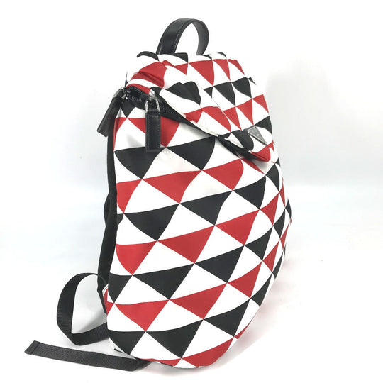 PRADA Backpack Nylon Red Triangle logo plate Signeau print mens Used Authentic