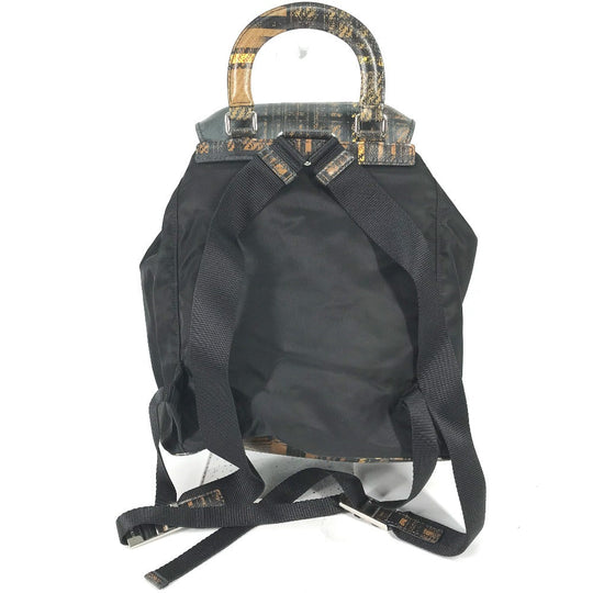 PRADA Backpack 1BZ038 Nylon / leather black Triangle logo plate check mens Used Authentic