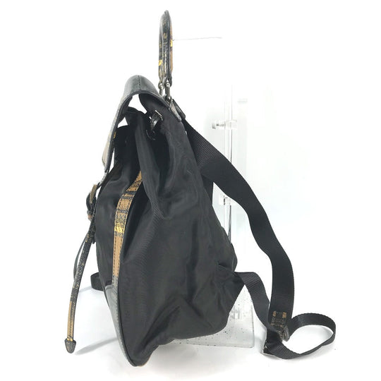 PRADA Backpack 1BZ038 Nylon / leather black Triangle logo plate check mens Used Authentic