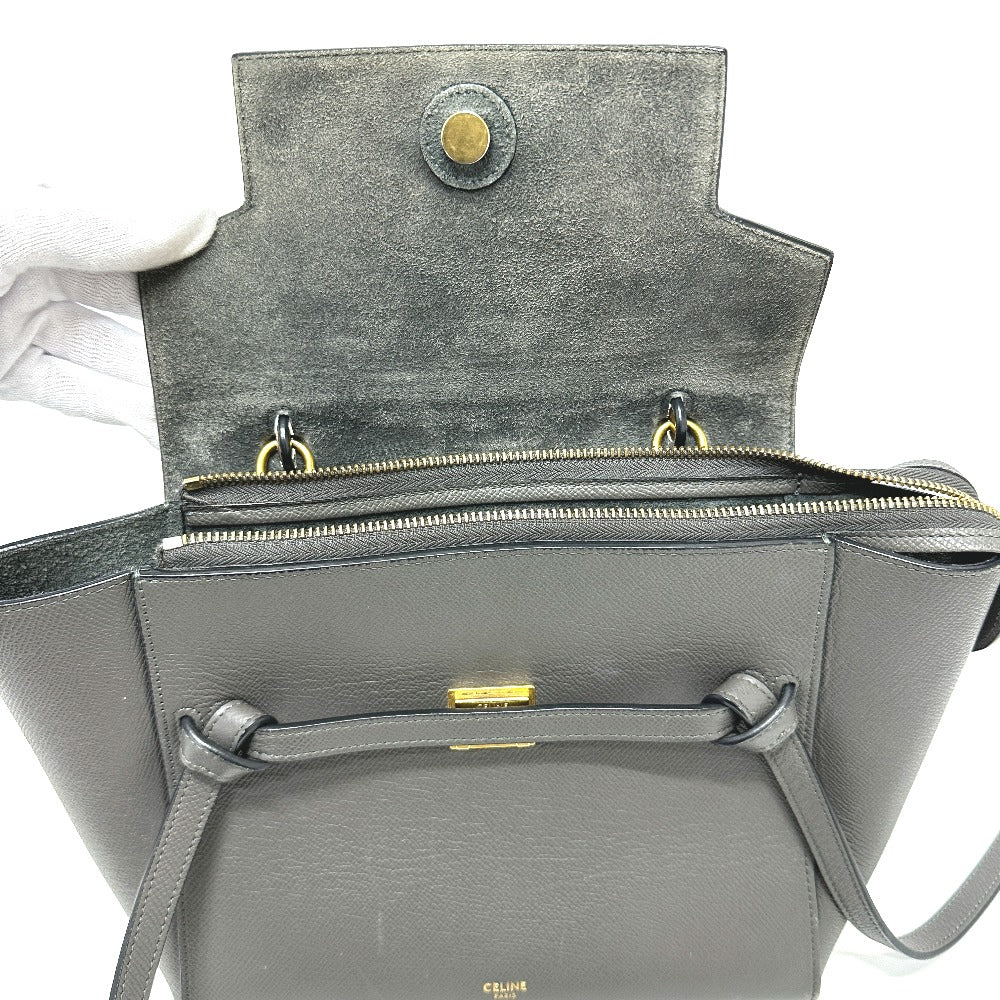 CELINE Handbag 189153  leather gray logo Belt bag micro Women Used Authentic