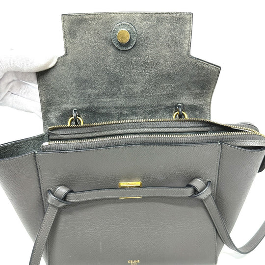CELINE Handbag 189153  leather gray logo Belt bag micro Women Used Authentic