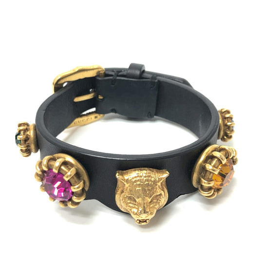 GUCCI bracelet leather black Taiga head mens Used Authentic