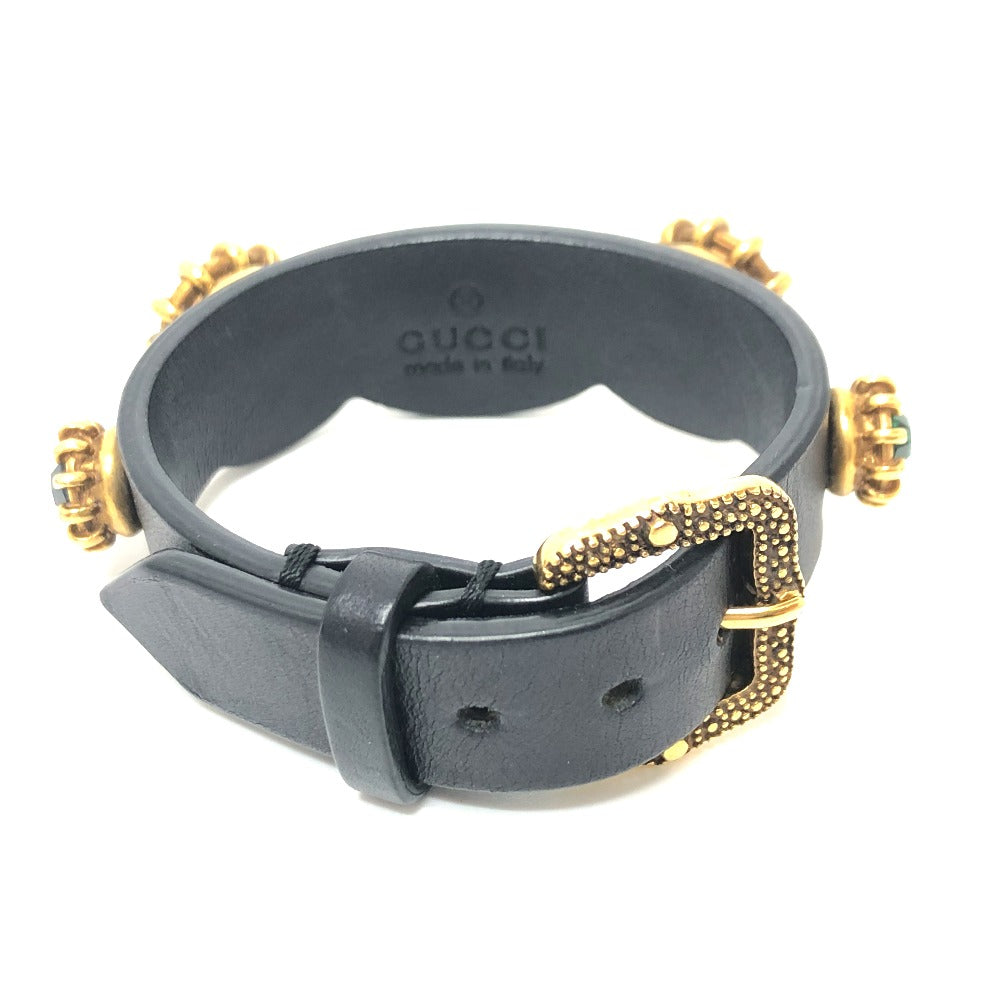 GUCCI bracelet leather black Taiga head mens Used Authentic