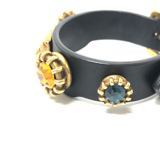 GUCCI bracelet leather black Taiga head mens Used Authentic
