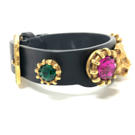 GUCCI bracelet leather black Taiga head mens Used Authentic
