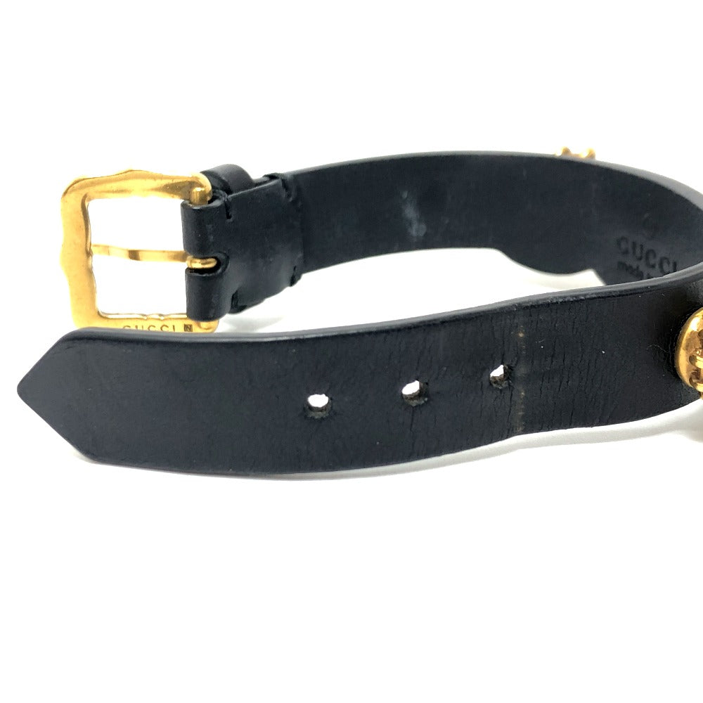 GUCCI bracelet leather black Taiga head mens Used Authentic