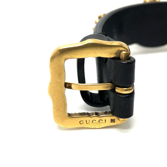 GUCCI bracelet leather black Taiga head mens Used Authentic