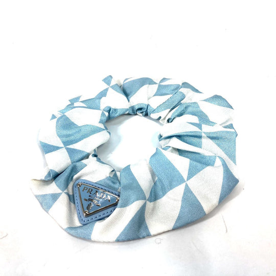 PRADA hair accessory 1IF015 silk blue Triangle logo plate Women Used Authentic