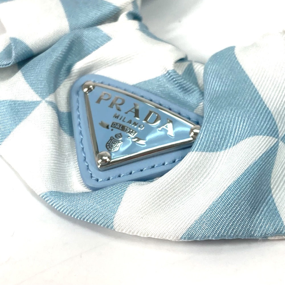PRADA hair accessory 1IF015 silk blue Triangle logo plate Women Used Authentic