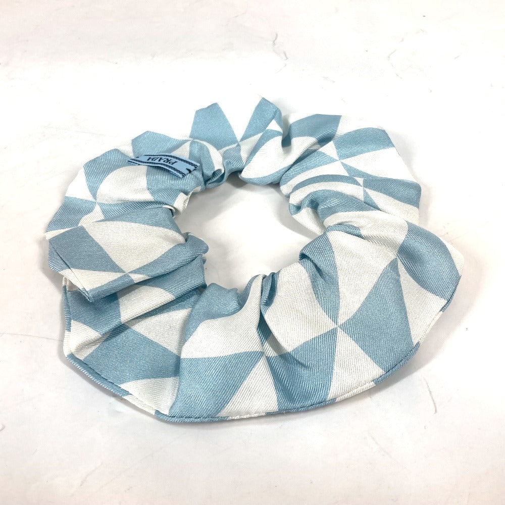 PRADA hair accessory 1IF015 silk blue Triangle logo plate Women Used Authentic