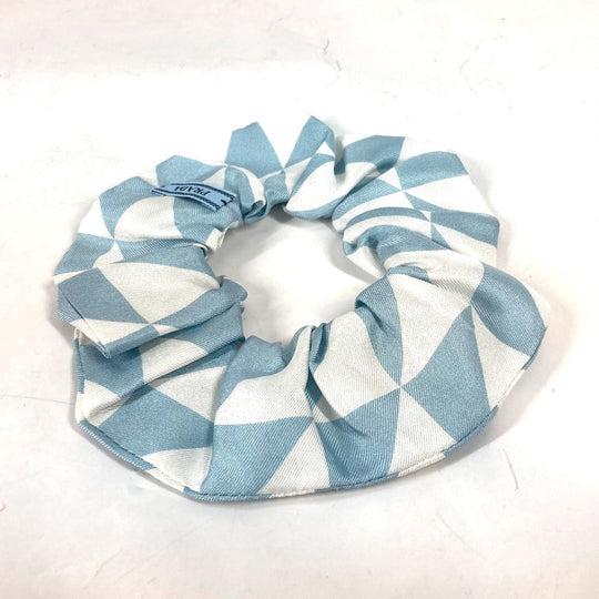 PRADA hair accessory 1IF015 silk blue Triangle logo plate Women Used Authentic